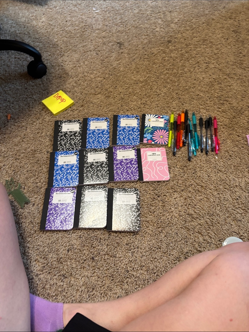 Composition Notebooks Bundle - Assorted Black, Blue, Purple, Pink and pens